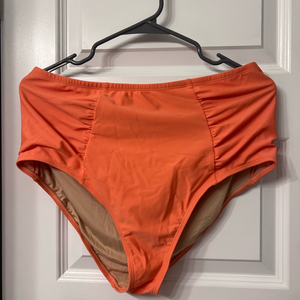 Vibrant Orange High-Waisted Bikini with floral top